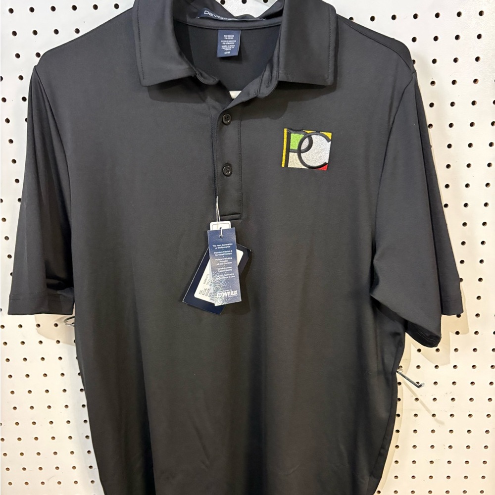 Men's Black Performance Polo with Multicolor Chest Emblem
